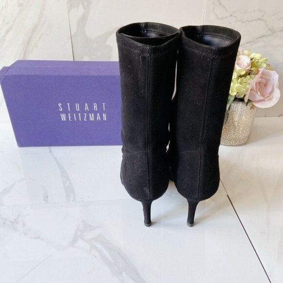 Stuart Weitzman Wren Pointed Toe Heel Ankle Sock Boots Black Suede US 4.5 Spain - Picture 6 of 9
